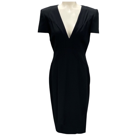 ALEXANDER MCQUEEN BLACK 2014 STRUCTURED SHORT SLEEVED MIDI COCKTAIL DRESS - Picture 1 of 6